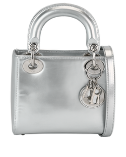 Mini Lady Dior, Leather, Silver, 04-MA-0173, S, 2*